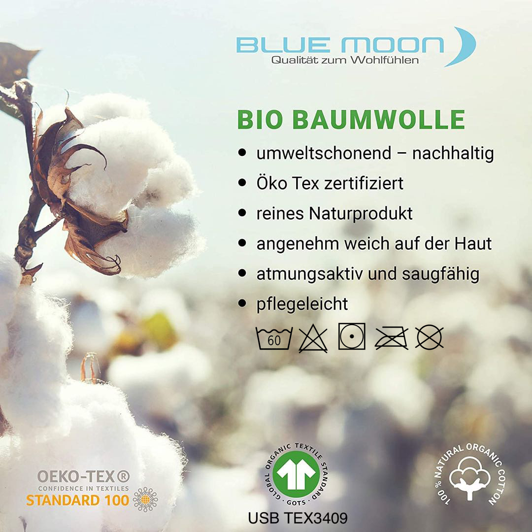 BLUE MOON Bio Baumwolle Jersey Spannbettlaken Spannleintuch Spannbetttuch Organic Cotton GOTS-Zertifiziert Ökotex Made in Green Sand, 180-200 x 200 cm 