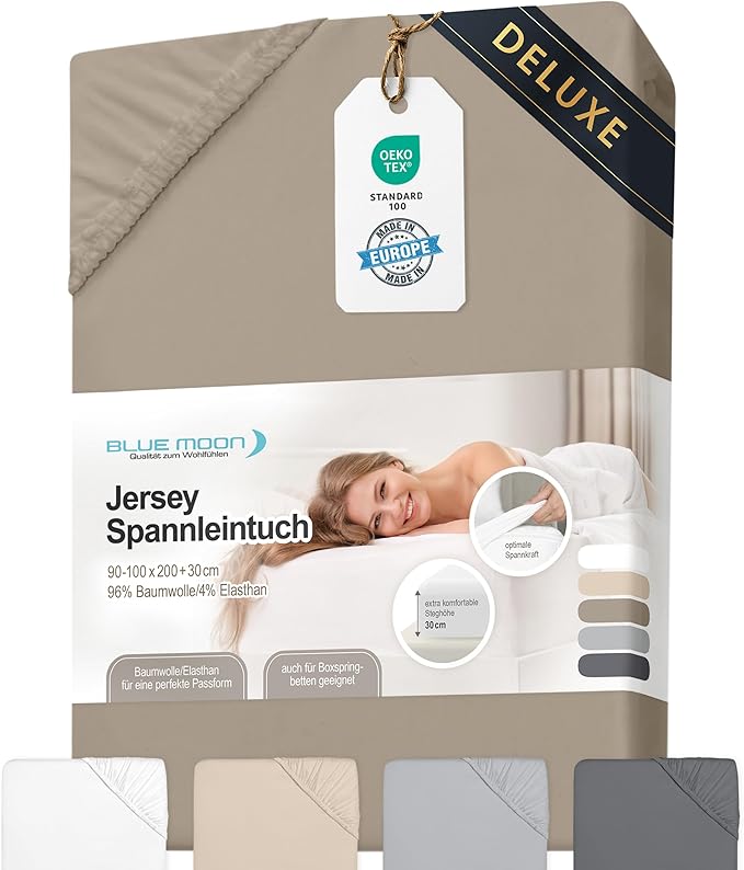 Jersey Luxus Spannbettlaken - 96% Baumwolle / 4% Elasthan